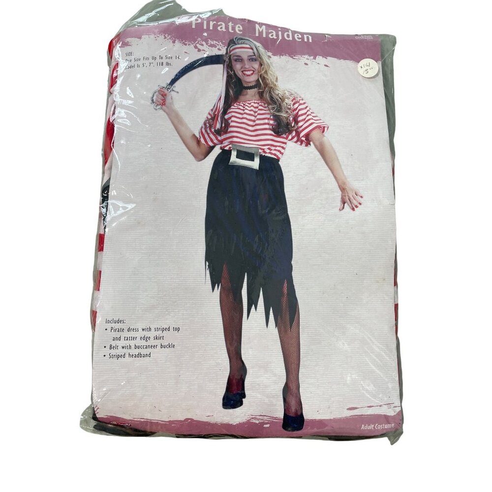Fun World Pirate Maiden Costume One Size Striped Red White Halloween Cosplay NEW